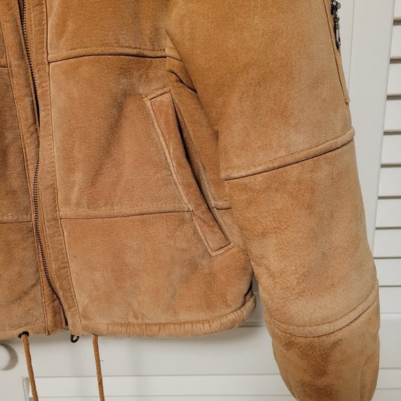 Bubble Bomber Jacket Genuine Suede Tan Size XS - Picture 6 of 16